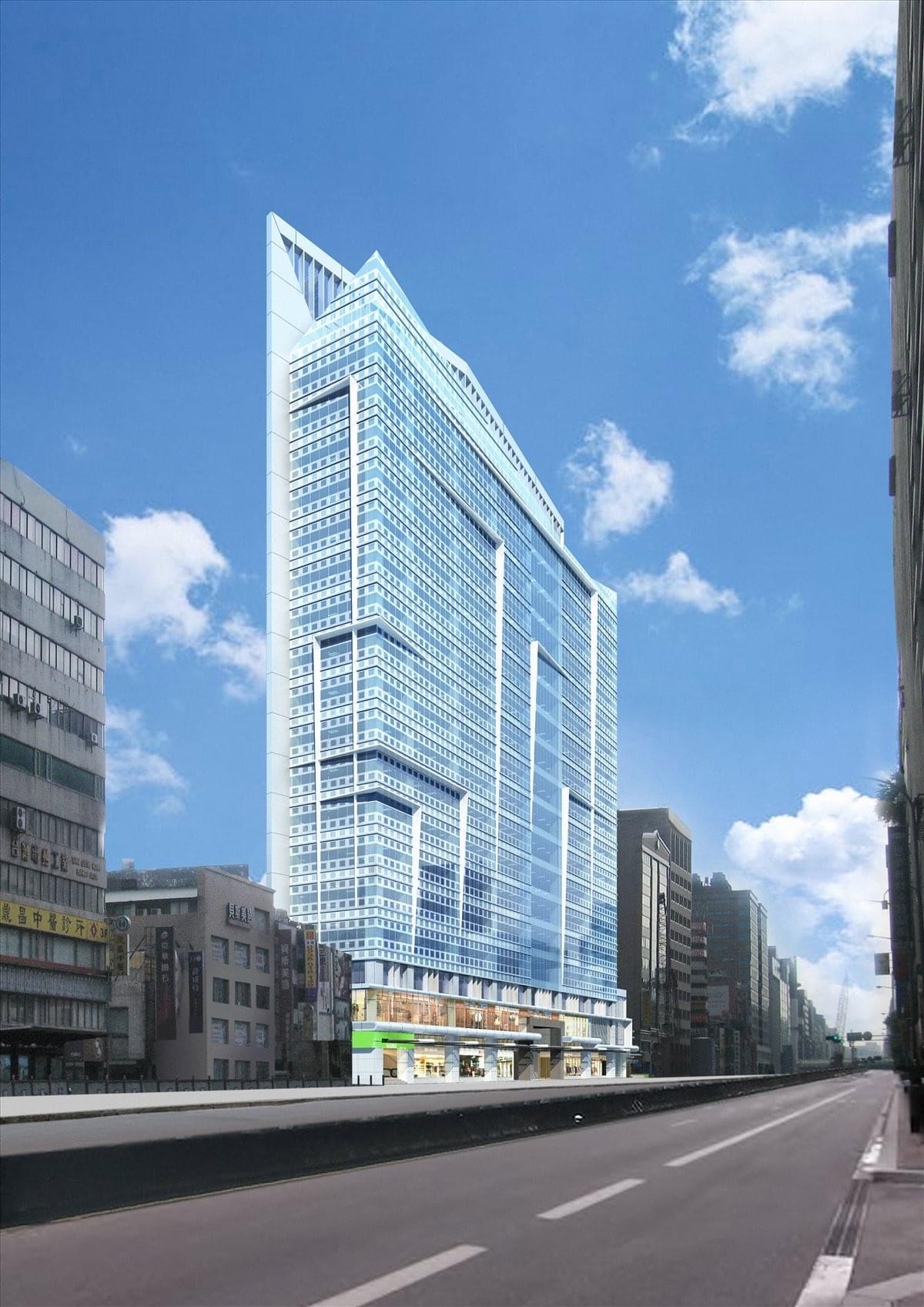 Exterior view of the modern glass skyscraper at 1F, No. 170 Sec. 3 Nanjing East Road.