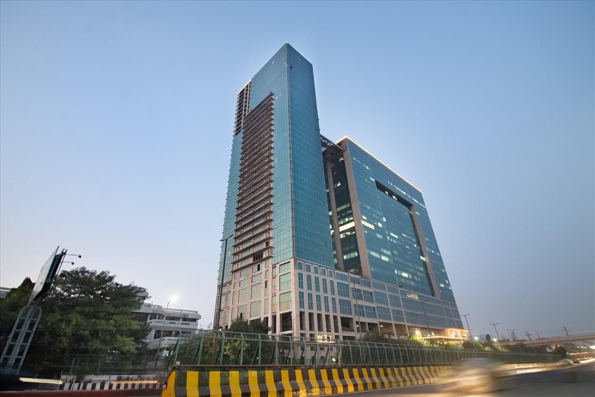 Exterior view of the glass-facade World Trade Tower in Noida.