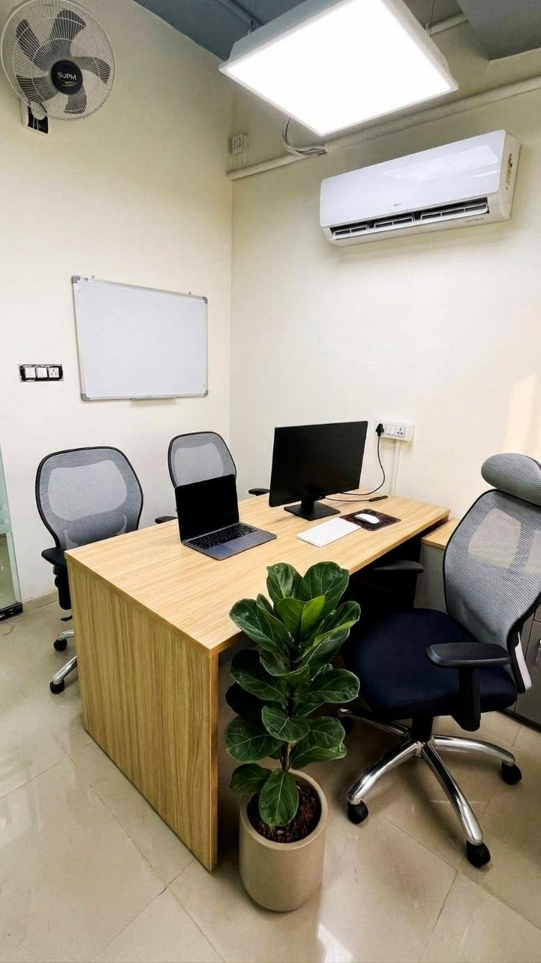 Private office space at Rz-4, Dichaon Kalan Road, Najafgarh, West Delhi, India featuring a computer and white board.