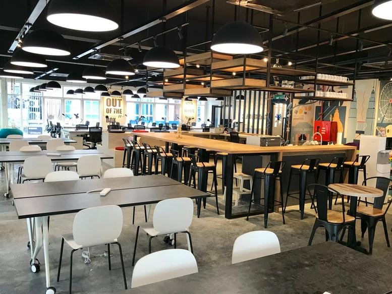 Spacious communal area and cafe at Sandbox Coworking Space, 22-1, Jalan Radin Bagus 3, Sri Petaling.