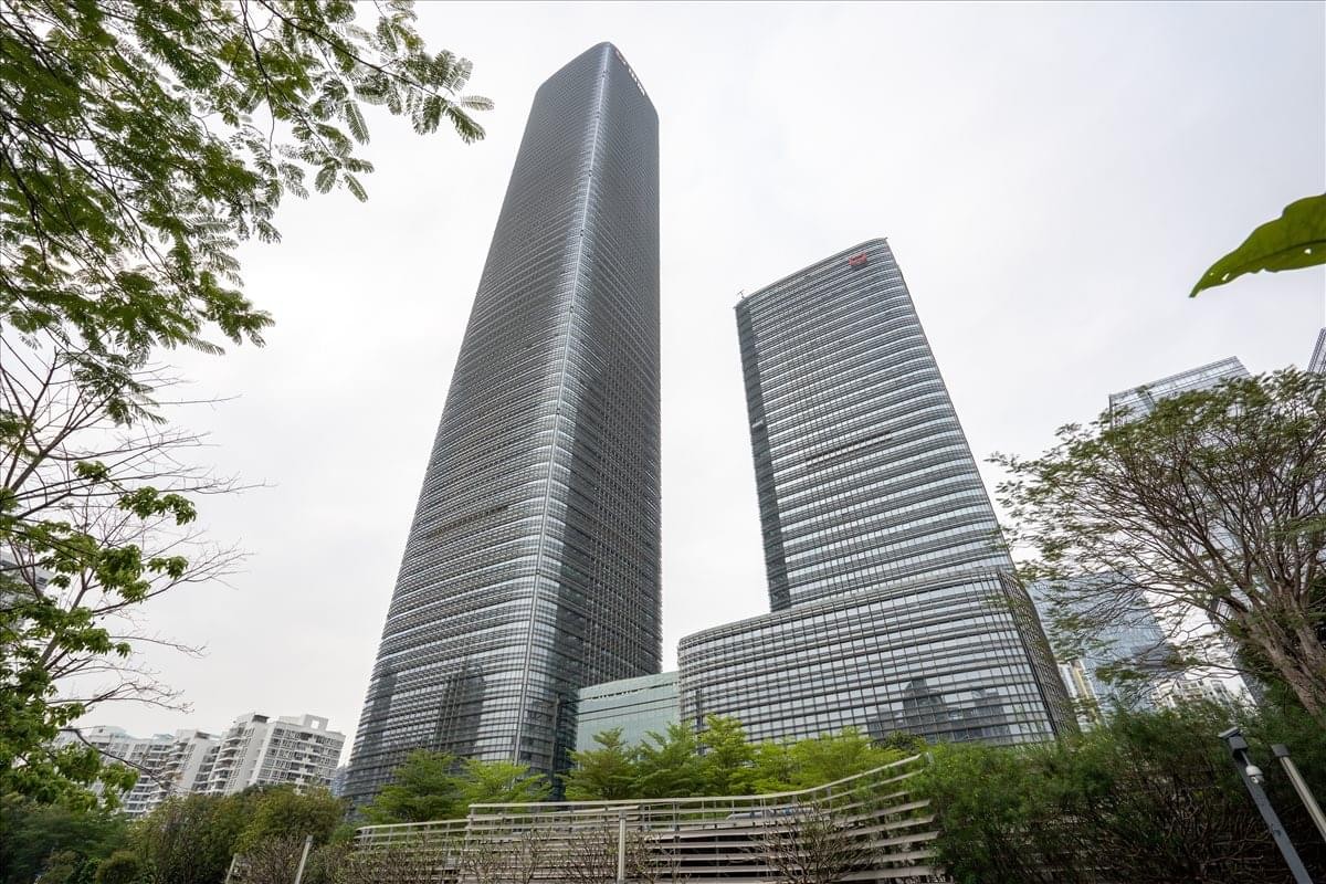 Exterior view of the twin glass towers at Shengchangcheng Financial Centre.