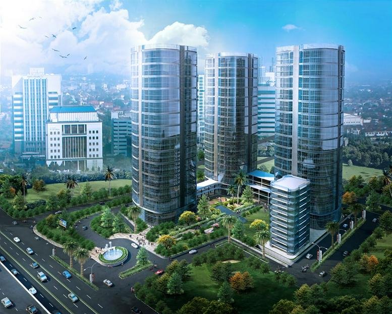 Exterior view of the glass-facade The Manhattan Square Building Mid Tower.