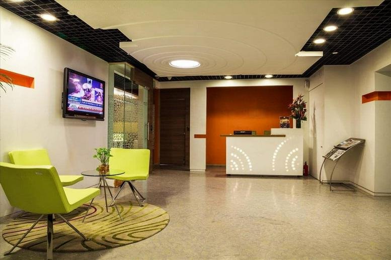 Spacious reception area and lobby at Vatika Triangle, Sushant Lok 1, MG Road, Gurgaon, India.