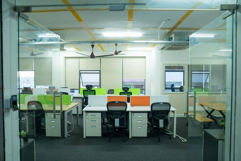 Bright, modern open-plan workspace at VB Arcade, 4th Floor, 10th Cross Rd, Nagarabhavi, Bengaluru, India.