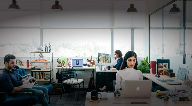 Open-plan office space at Worldmark 1, Aerocity, Indira Gandhi International Airport, New Delhi with modern desks.