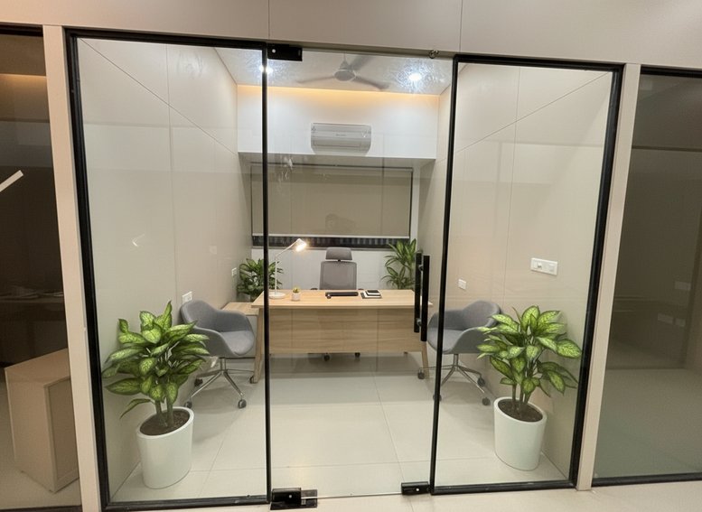 Private office seen through glass doors at 6th & 7th Floor, Opposite Kachipura Garden Ramdaspeth.