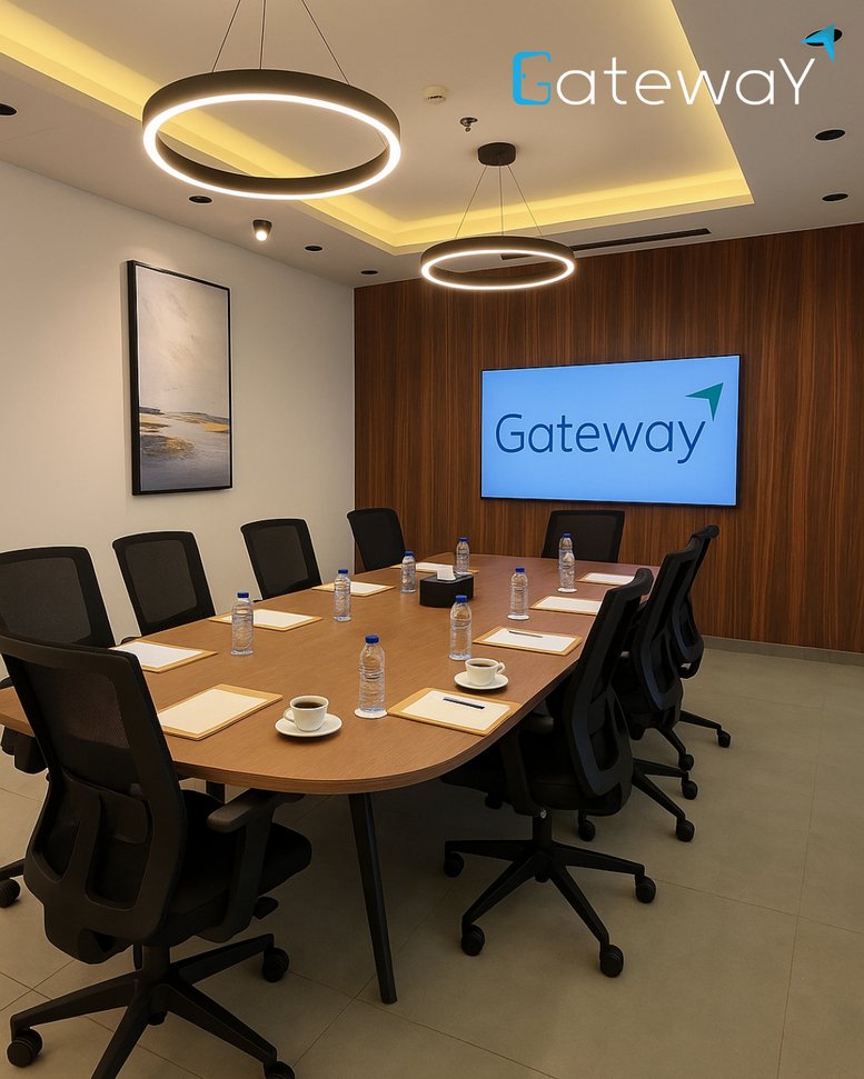 Professional boardroom at Suliman Al Nabulsi Street, building 34, Amman with halo light fixtures.