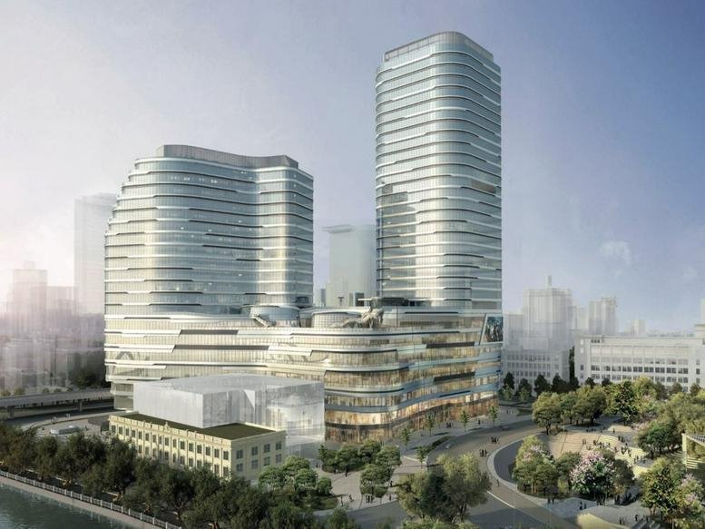 Architectural rendering of the modern Lumina Guangzhou T2 Tower and surrounding urban development.