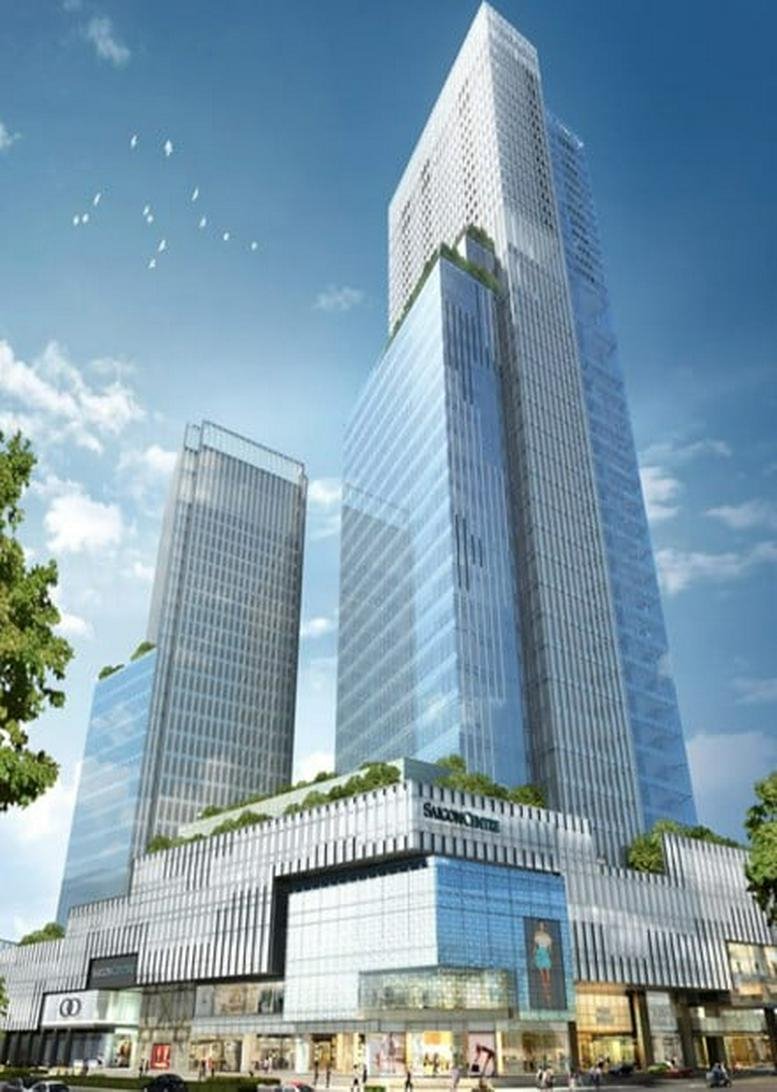 Exterior view of the modern glass-facade Tower 1 at 65 Le Loi Street.