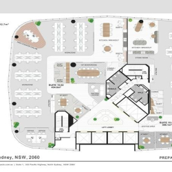 Detailed floor plan diagram showing the proposed layout for office suites and common areas.