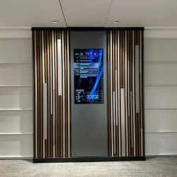 Modern office lobby feature wall with digital display, Lippo Sun Plaza, Tsim Sha Tsui