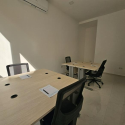 Two-person office with modern desks and minimalist decor.