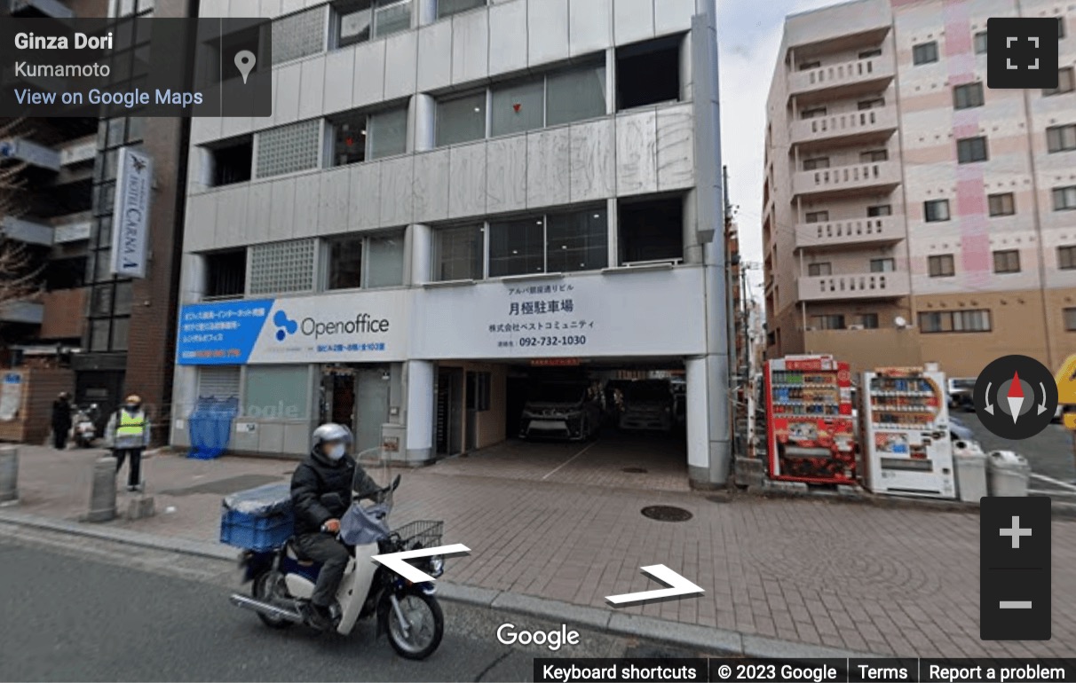 Street View image of 5F-8F Alba Ginza Dori Building, 4-22 Chuogai, Chuo-ku, Kumamoto-shi